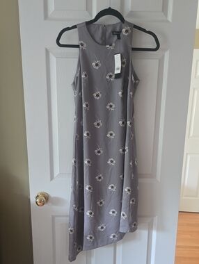Banana Republic Mauve-Gray Floral Asymmetrical Midi Dress